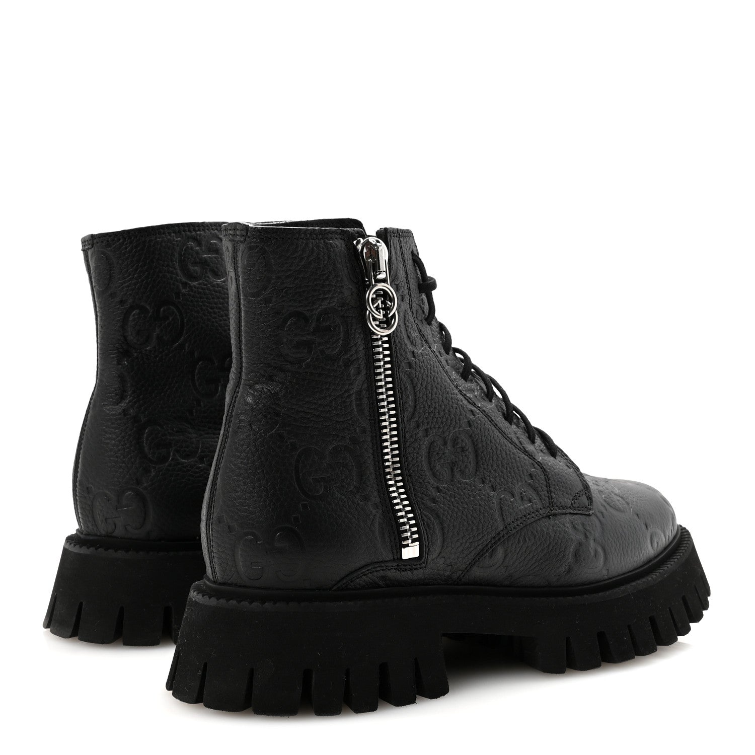 Gucci Calfskin Embossed Monogram Mens Lace Up Ankle Boots 7 Black 5 of 9