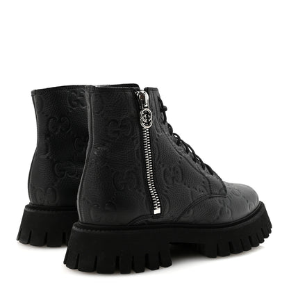 Gucci Calfskin Embossed Monogram Mens Lace Up Ankle Boots 7 Black 5 of 9