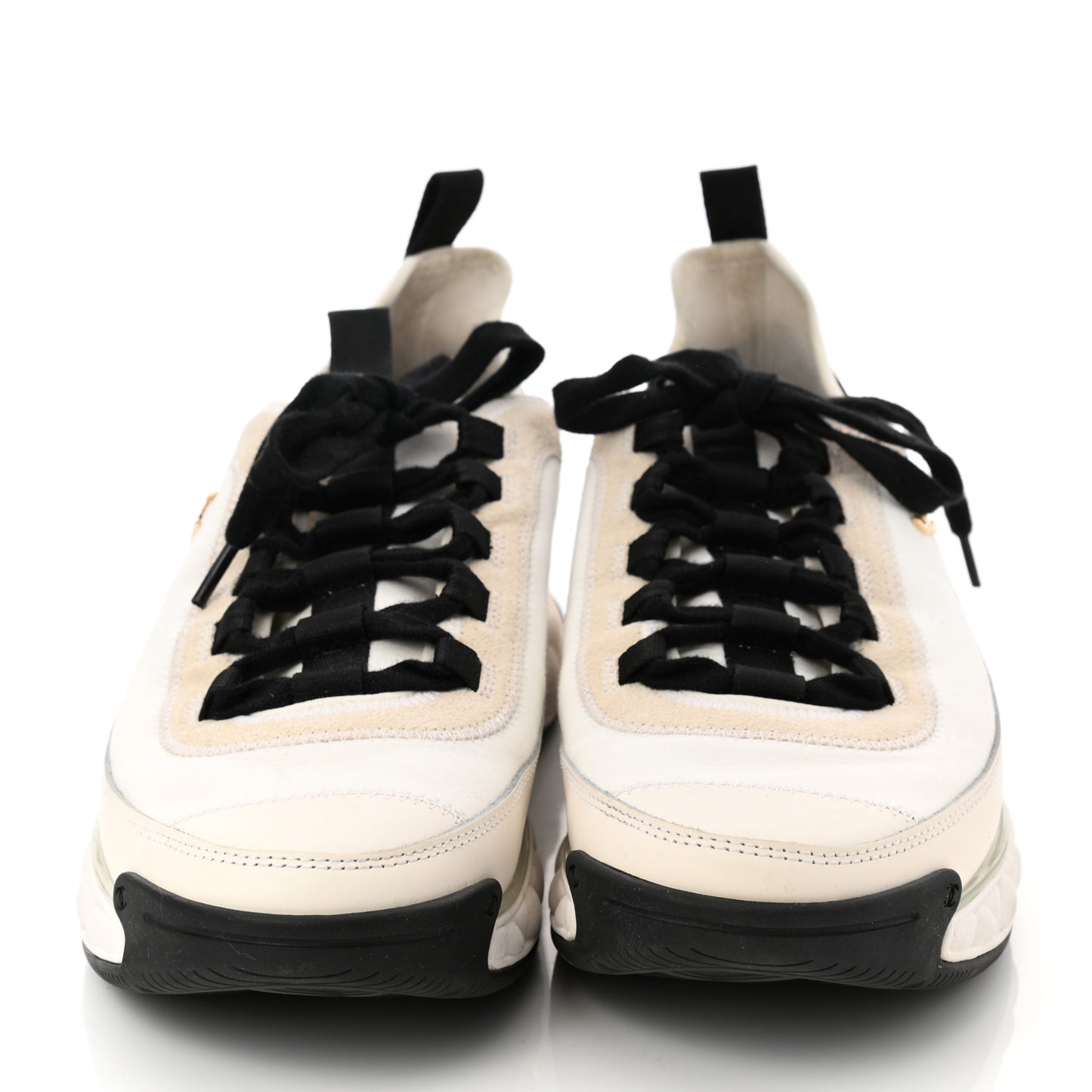 Velvet Calfskin Mixed Fibers CC Sneakers 39.5 Ivory Black