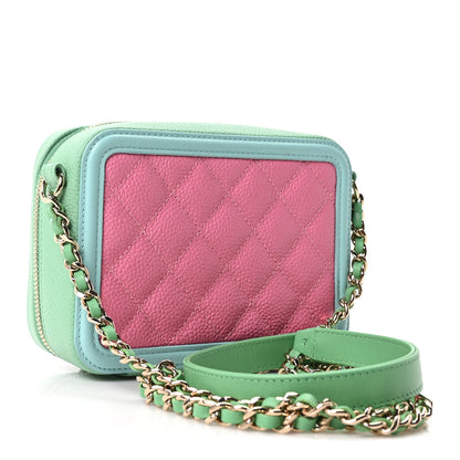 Chanel Caviar Quilted Filigree Vanity Clutch With Chain Pink Light Blue Green 3 of 10