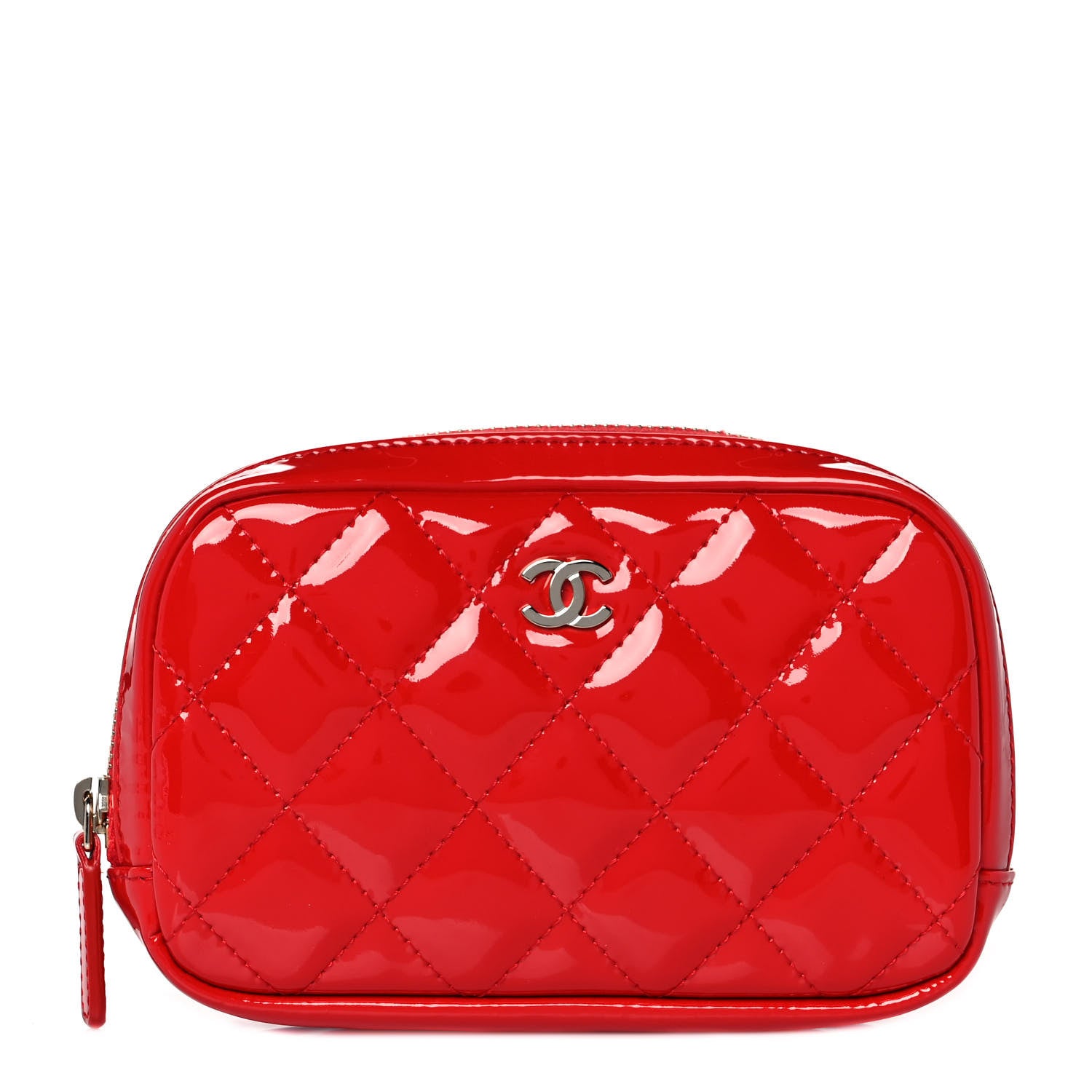 Chanel Patent Quilted Small Curvy Pouch Cosmetic Case Red 1 of 10