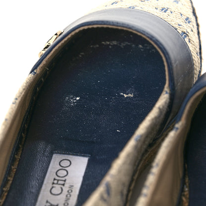 Jimmy Choo Jacquard Monogram Calfskin Cora Dru Espadrilles 37 Sand Dune Navy 8 of 11