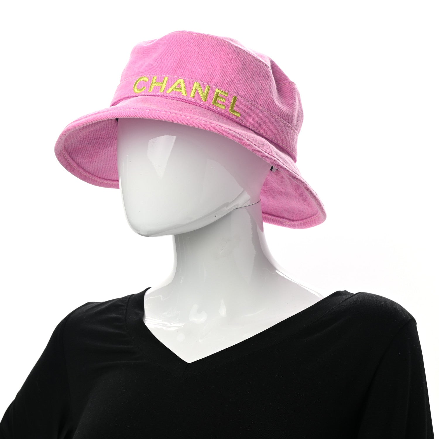 Chanel Denim Logo Bucket Hat M Pink Yellow 3 of 9