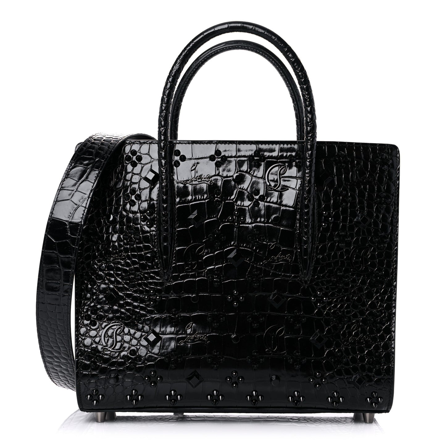 Calfskin Alligator Embossed Studded Medium Paloma Black