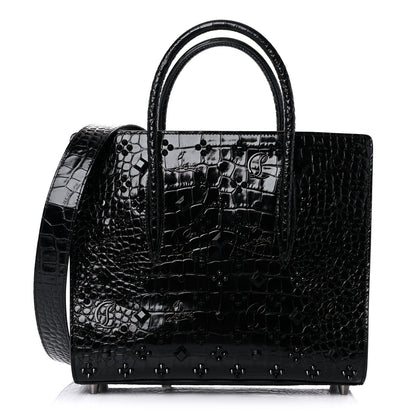 Christian Louboutin Calfskin Alligator Embossed Studded Medium Paloma Black 1 of 9
