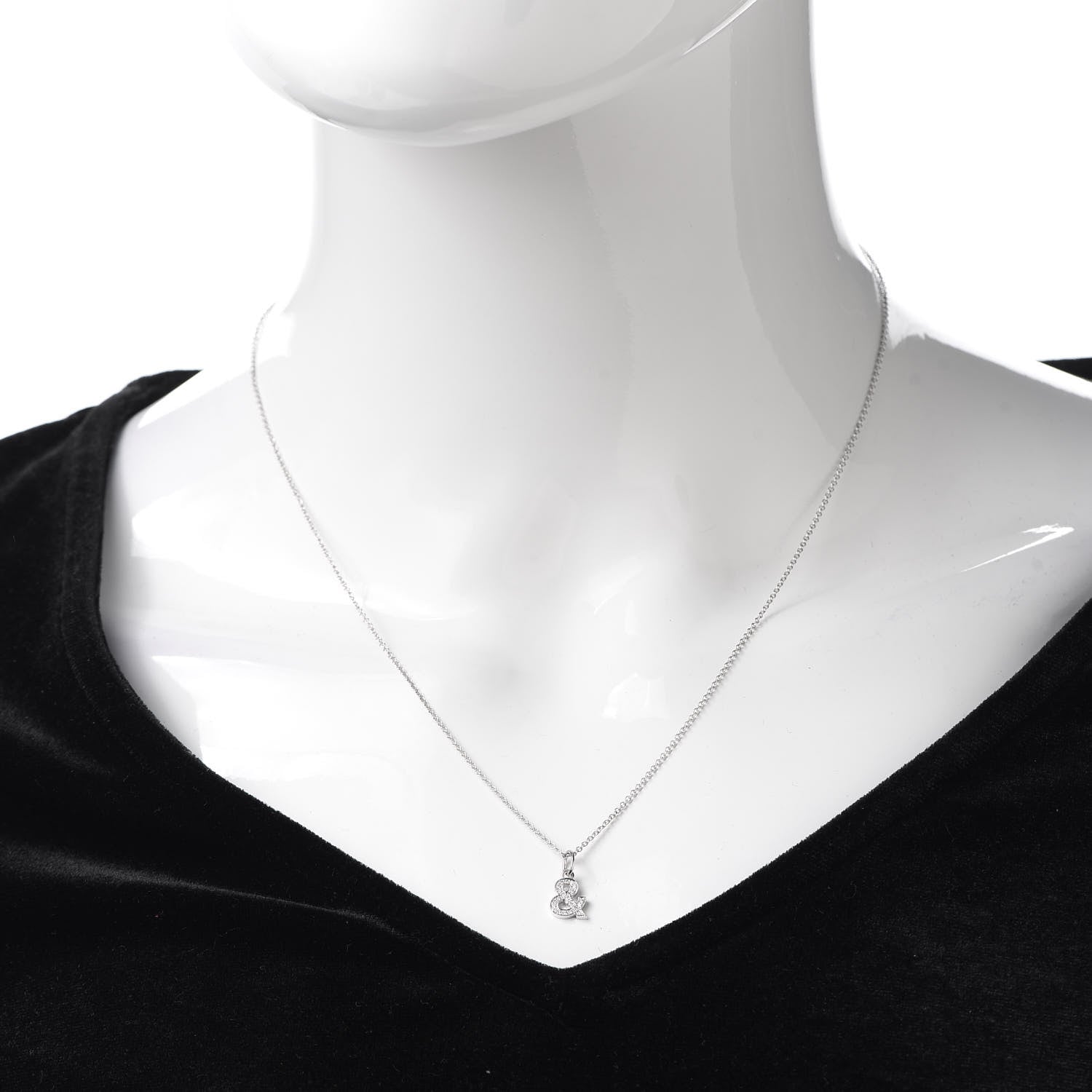 Tiffany 18K White Gold Diamond Medium Ampersand Pendant Necklace 2 of 5