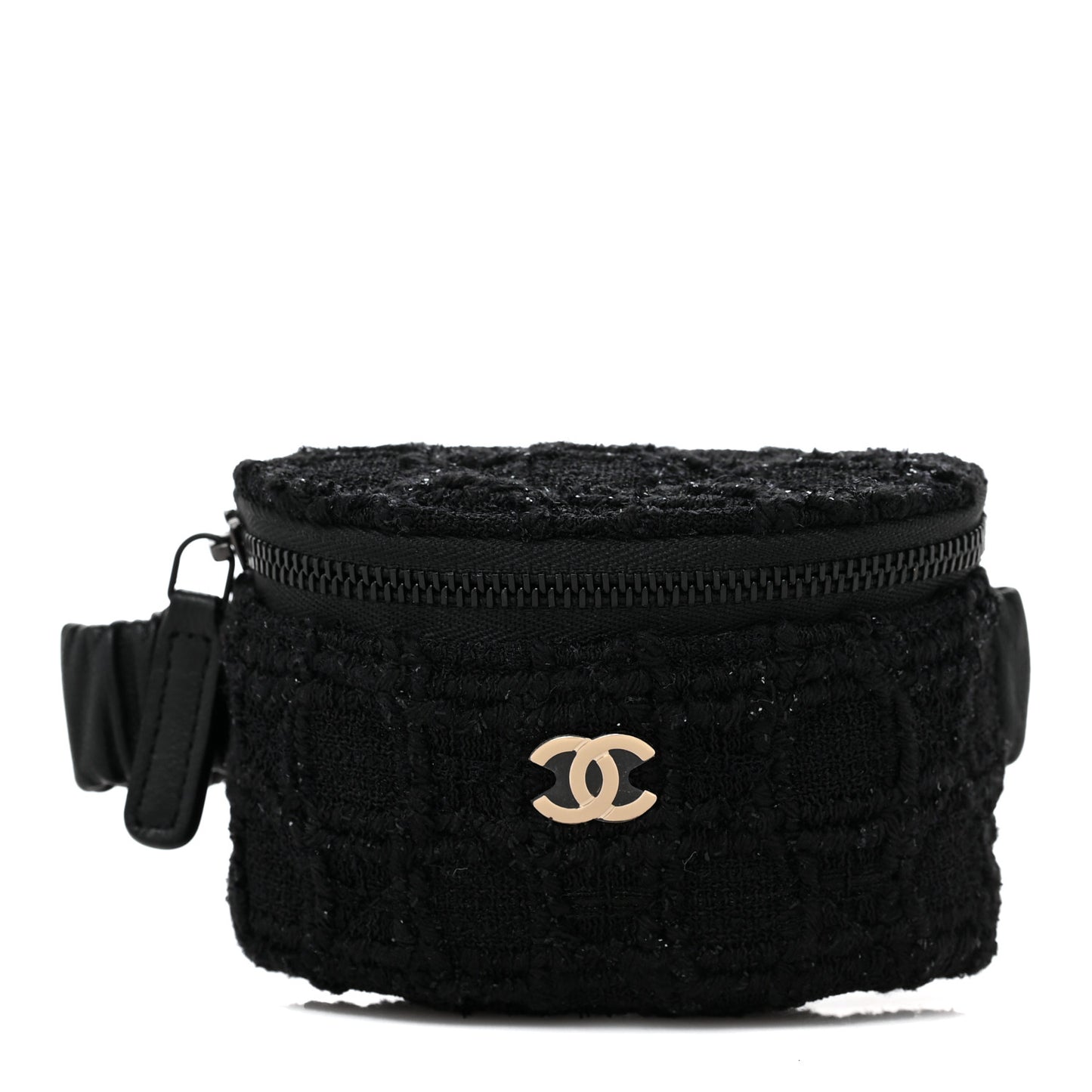 Tweed Lambskin Quilted Arm Coin Purse Black