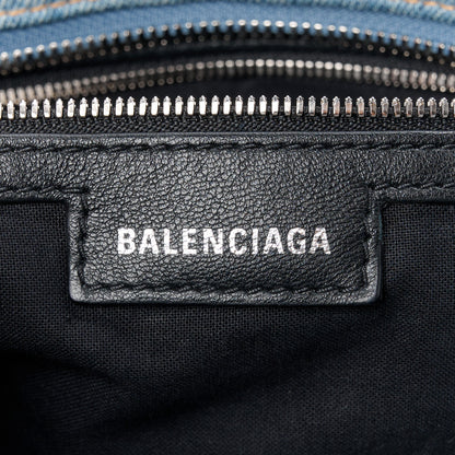 Balenciaga Washed Frayed Denim Crystal Neo Cagole City Handbag Blue 6 of 14
