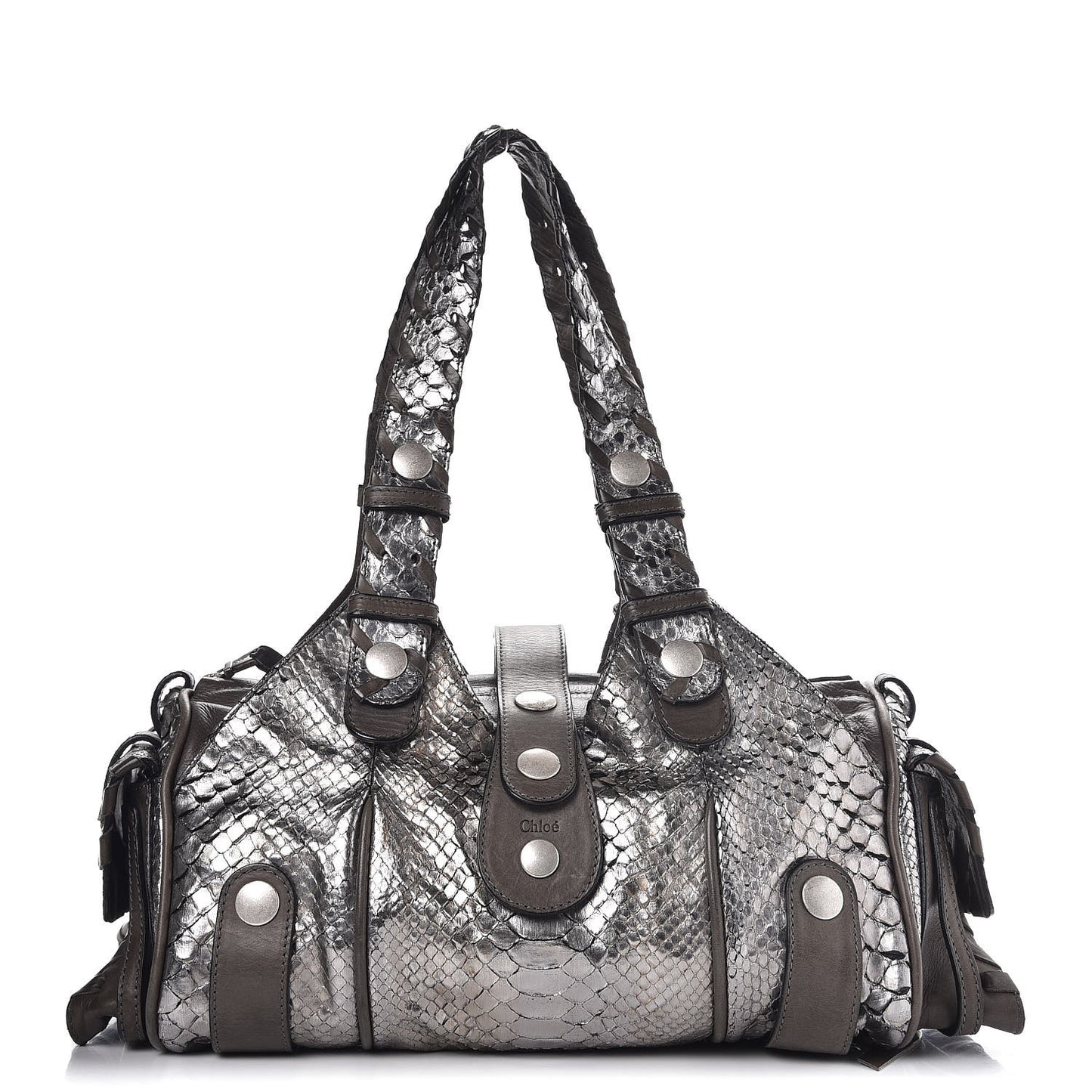 Metallic Python Silverado Shoulder Bag Silver Grey