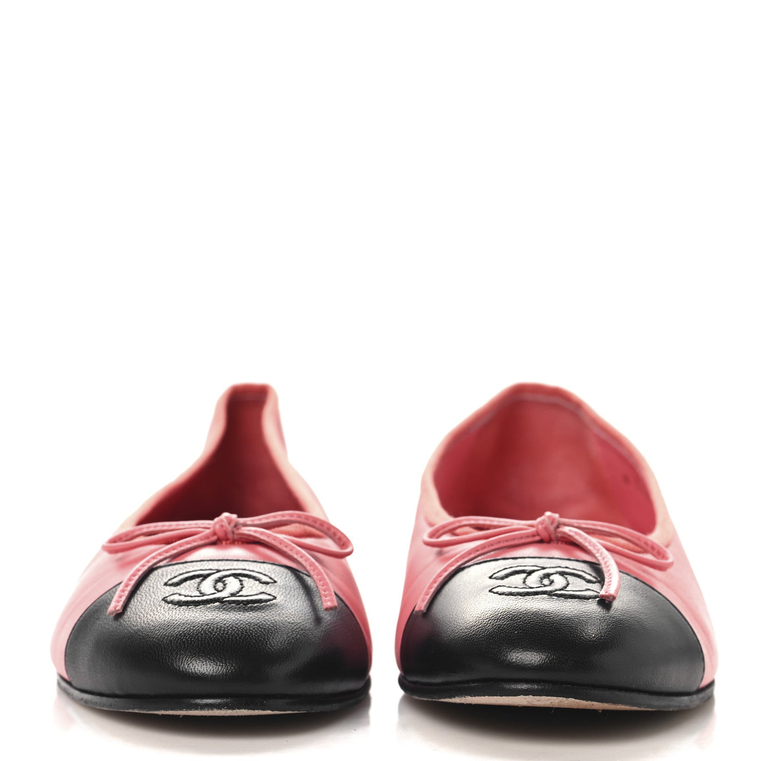 Chanel Lambskin Cap Toe CC Ballerina Flats 39 Coral Black 3 of 9