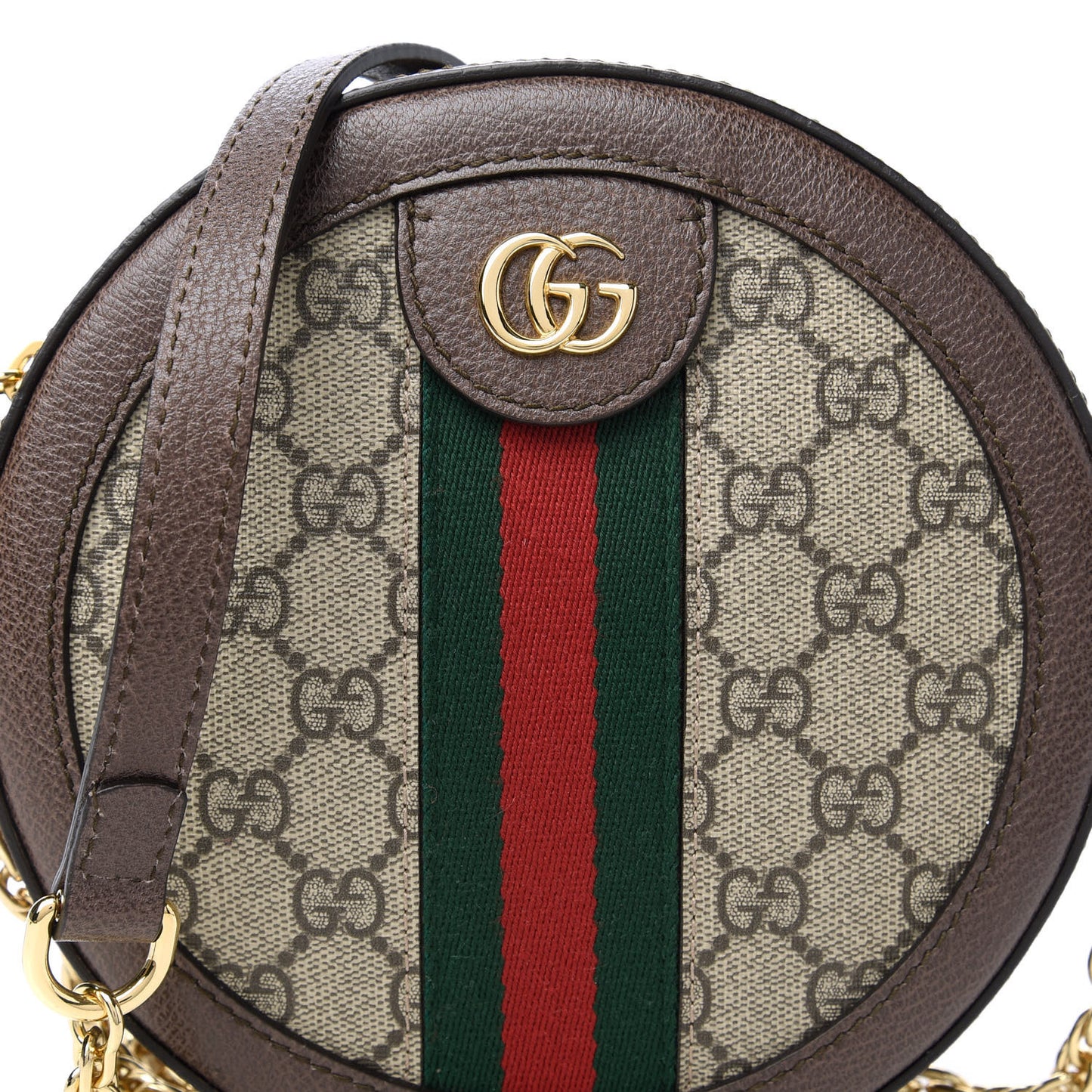 GG Supreme Monogram Web Mini Ophidia Round Shoulder Bag Brown