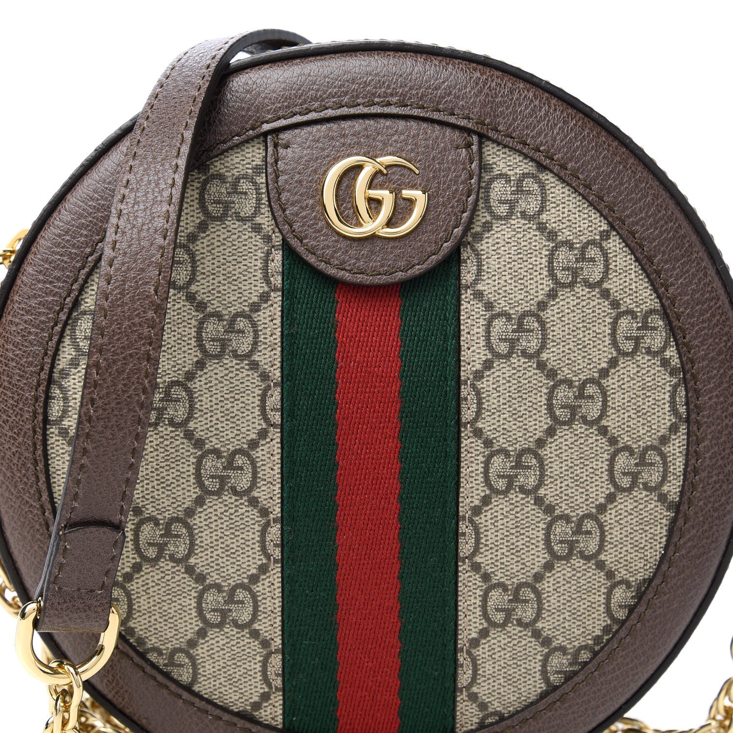 Gucci GG Supreme Monogram Web Mini Ophidia Round Shoulder Bag Brown 10 of 10