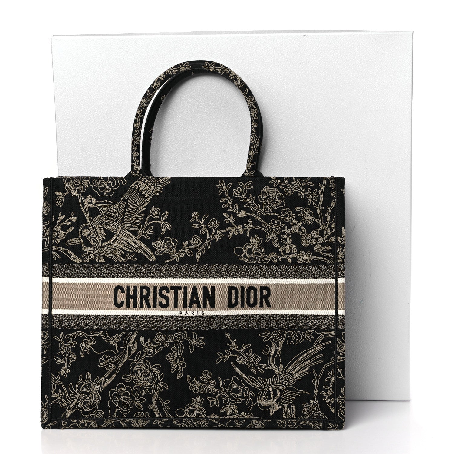 Christian Dior Canvas Embroidered Large Ornamental Cornely Book Tote Black Beige 13 of 13