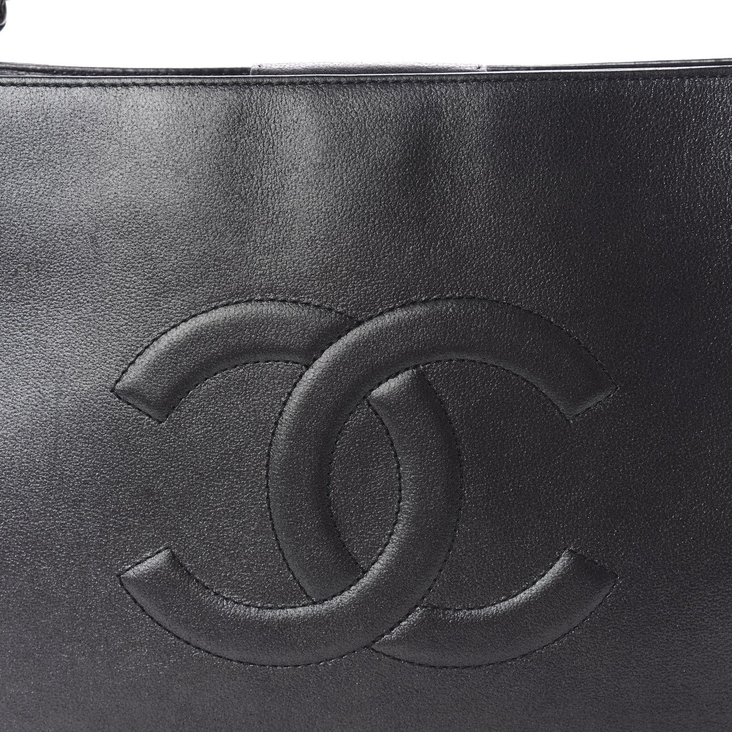 Iridescent Calfskin CC East West Shopping Tote Grey