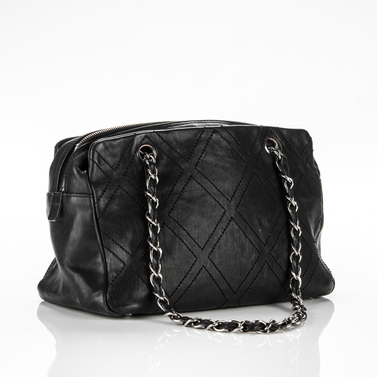 Calfskin Small Diamond Stitch Tote Black