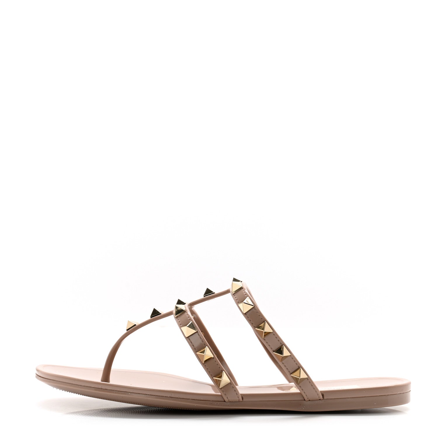 Valentino Garavani PVC Jelly Rockstud Caged Flat Thong Sandals 36 Poudre 1 of 8