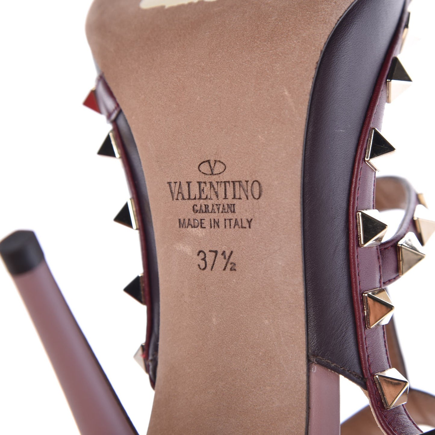 Calfskin Nappa Rockstud Ankle Strap 100mm Pumps 37.5 Griotte