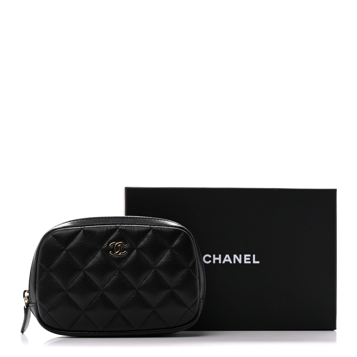 Caviar Quilted Small Curvy Pouch Cosmetic Case Black