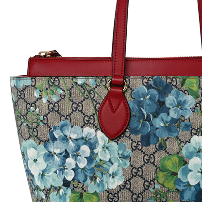 Gucci GG Supreme Monogram Blooms Medium Zippered Bucket Tote Beige Blue Navy Hibiscus Red 9 of 13