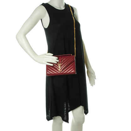 Saint Laurent Lambskin Matelasse Chevron Small Monogram Satchel Oxblood 2 of 9