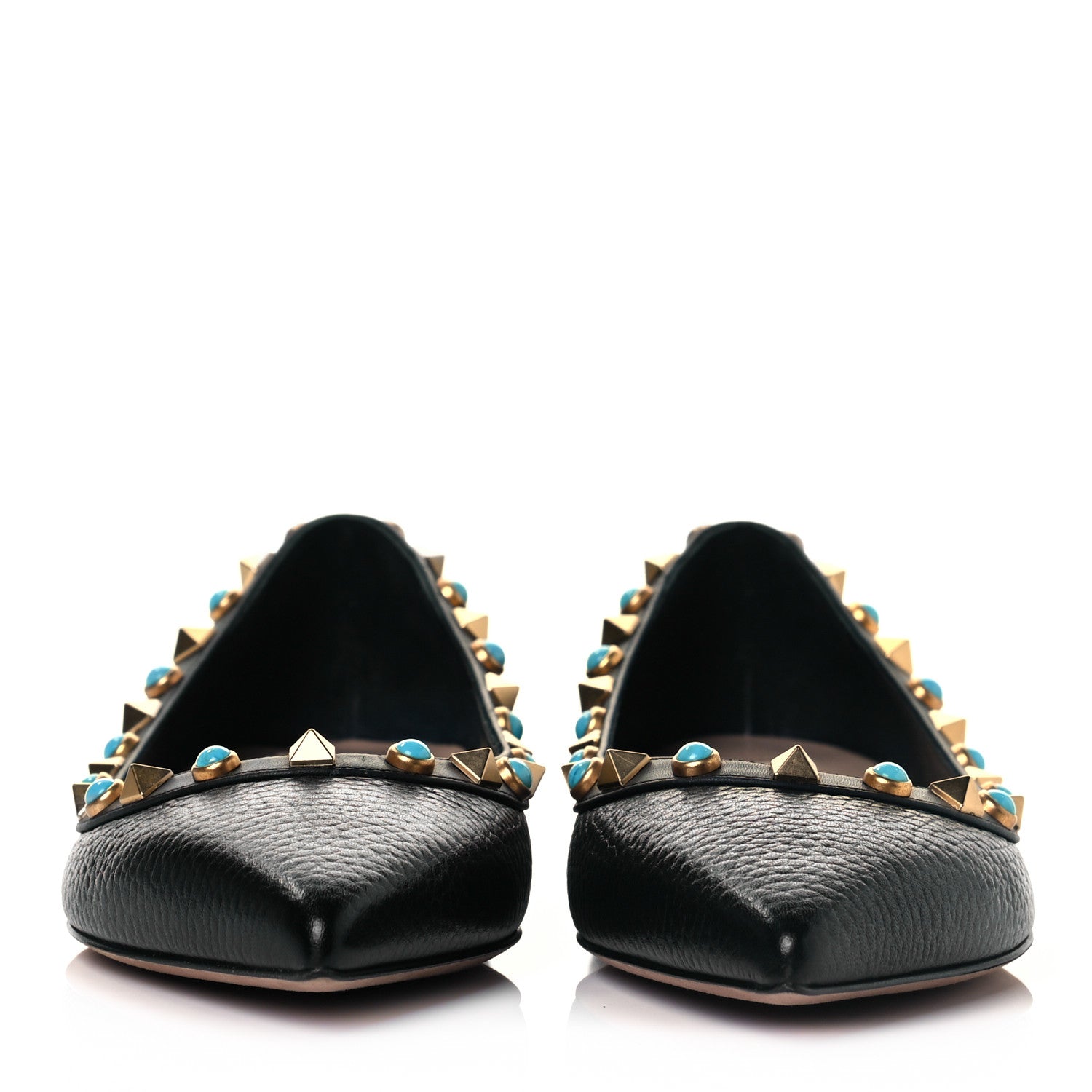 Valentino Garavani Pebbled Calfskin Rockstud Rolling Ballerina Flats 35 Black 2 of 7