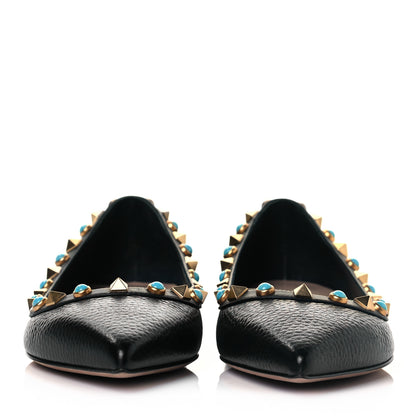 Valentino Garavani Pebbled Calfskin Rockstud Rolling Ballerina Flats 35 Black 2 of 7