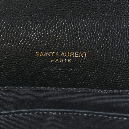Saint Laurent Grain De Poudre Matelasse Chevron Monogram Envelope Clutch Black 6 of 9
