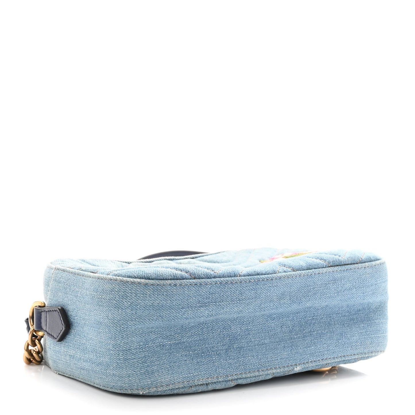 Denim Matelasse Embroidered Small GG Marmont Chain Shoulder Bag Blue