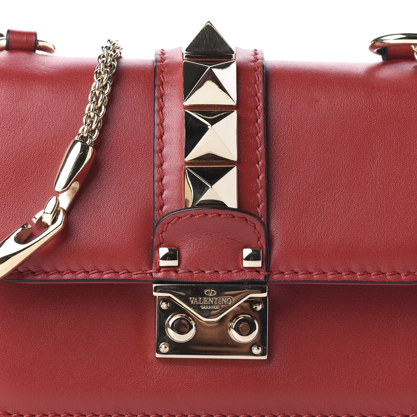 Vitello Mini Glam Lock Rockstud Flap Red