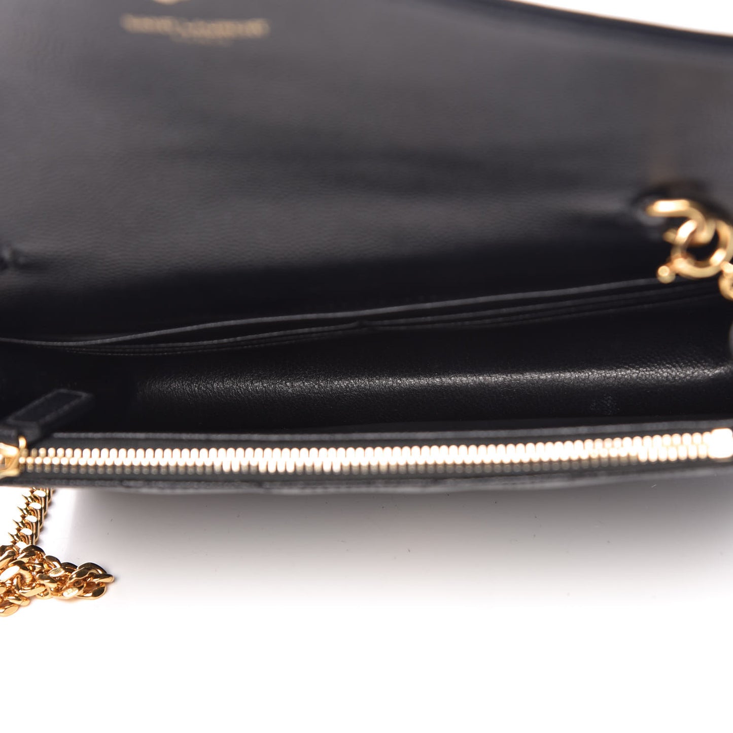 Grain De Poudre Matelasse Chevron Monogram Envelope Chain Wallet Black