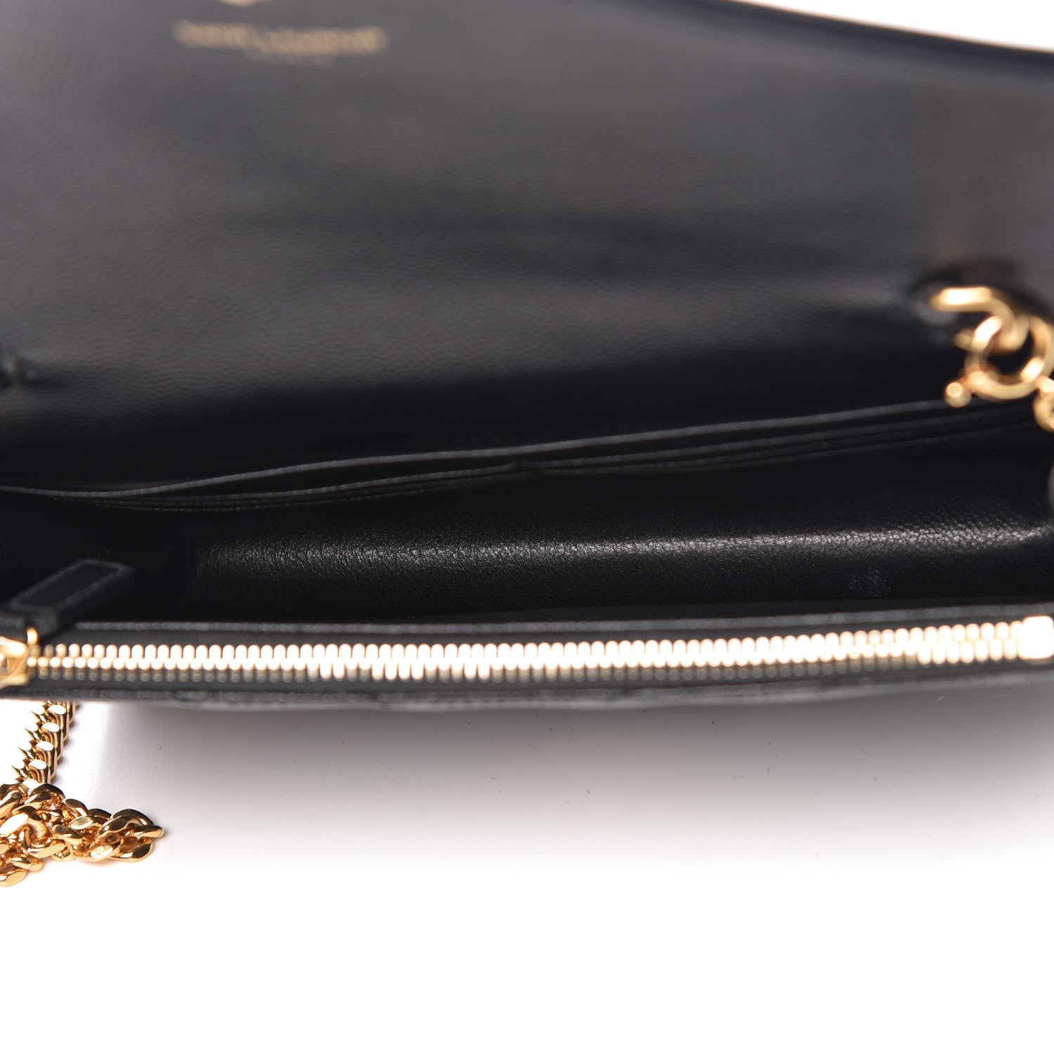 Saint Laurent Grain De Poudre Matelasse Chevron Monogram Envelope Chain Wallet Black 7 of 17