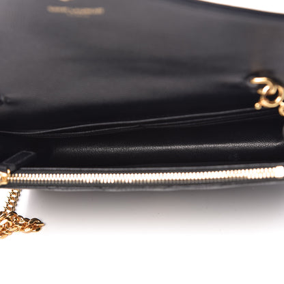 Saint Laurent Grain De Poudre Matelasse Chevron Monogram Envelope Chain Wallet Black 7 of 17