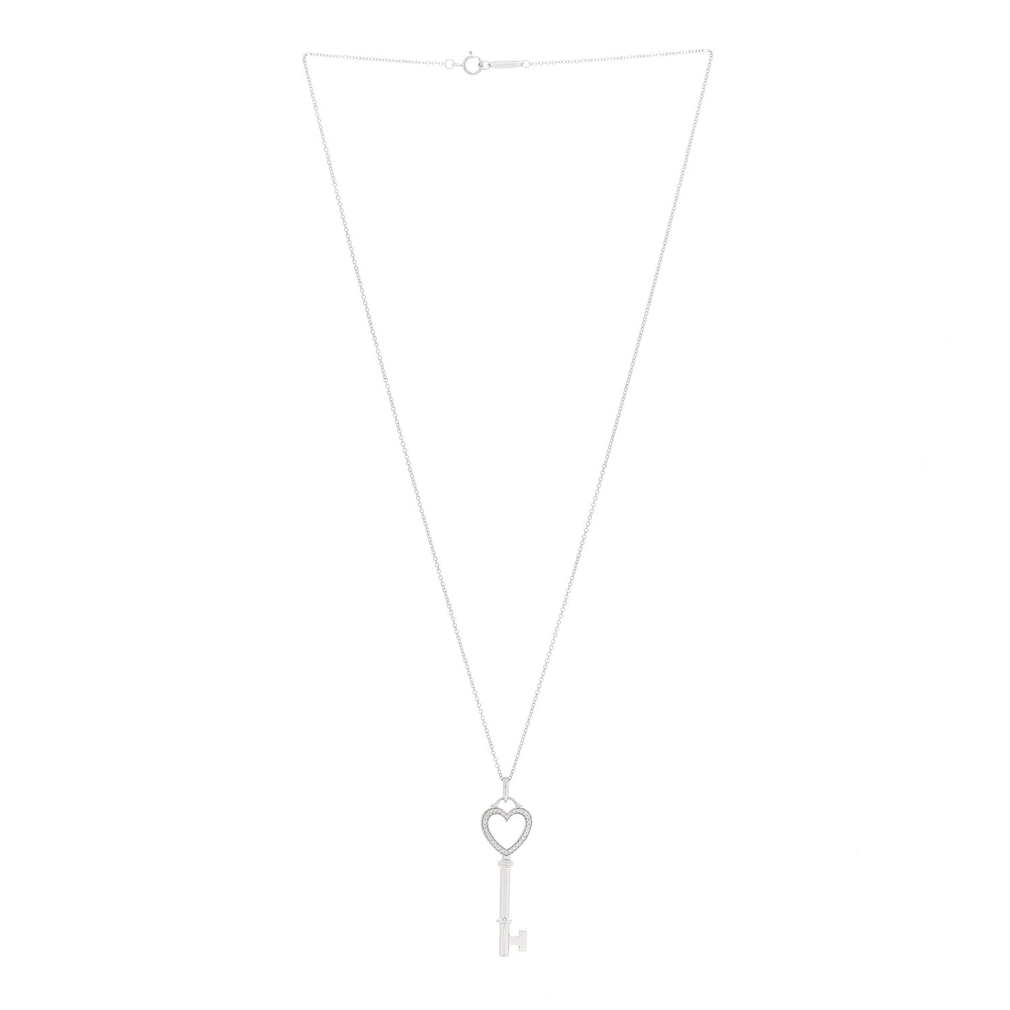18K White Gold Diamond Medium Heart Key Pendant Necklace
