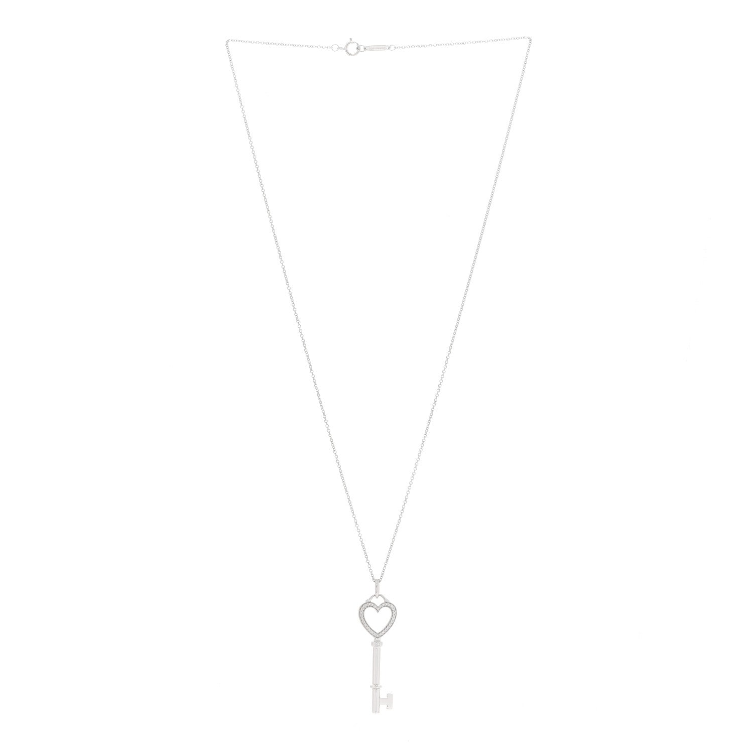 Tiffany 18K White Gold Diamond Medium Heart Key Pendant Necklace 3 of 7