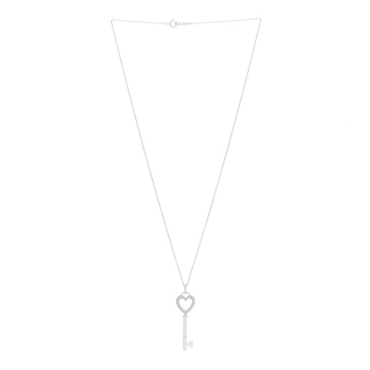 Tiffany 18K White Gold Diamond Medium Heart Key Pendant Necklace 3 of 7