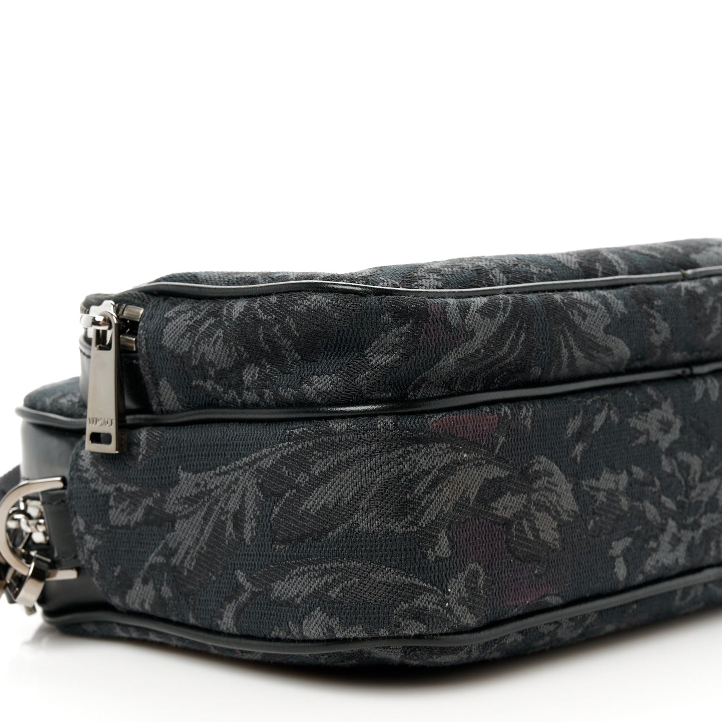 Fabric Jacquard Calfskin Barocco Messenger Crossbody Bag Black