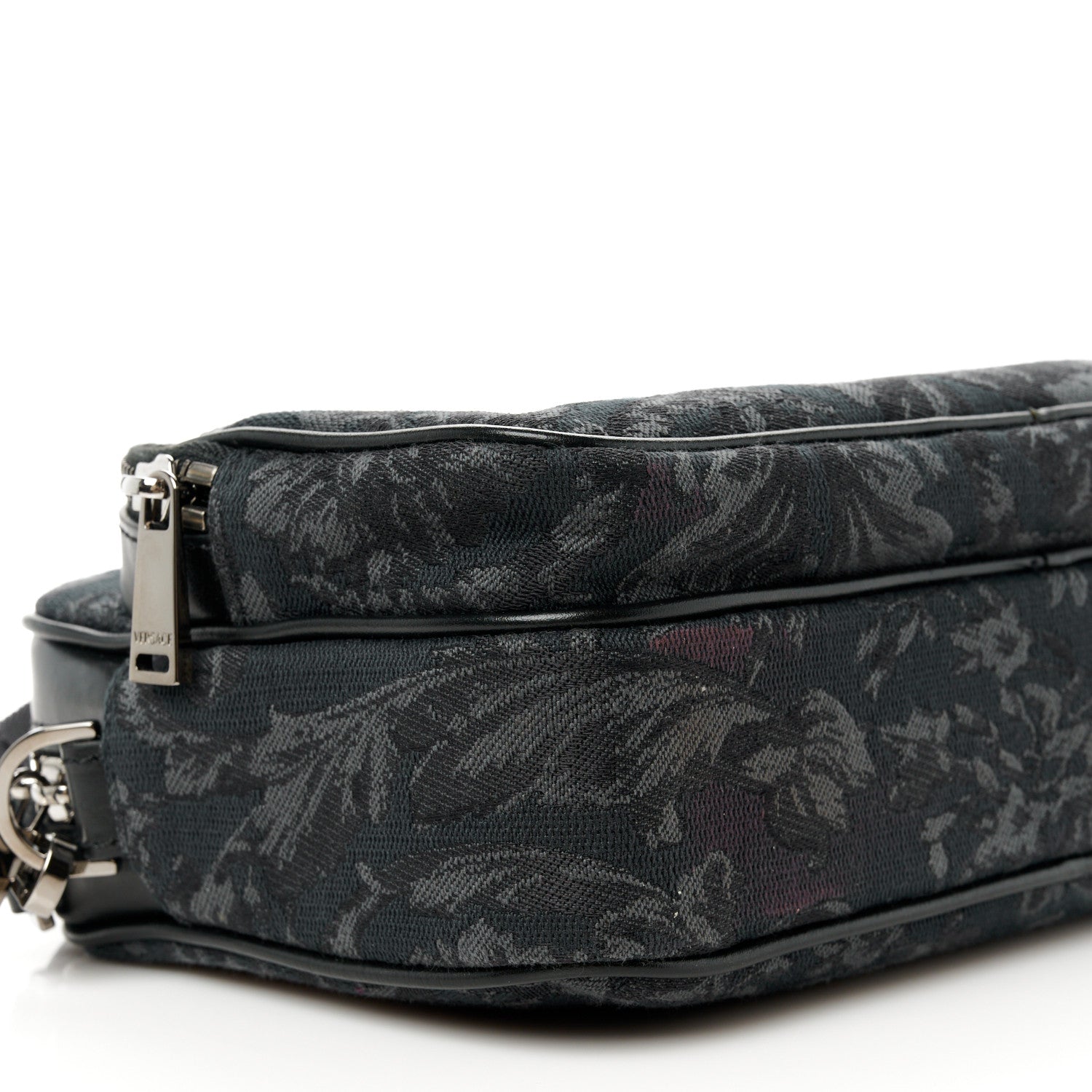 Versace Fabric Jacquard Calfskin Barocco Messenger Crossbody Bag Black 9 of 10
