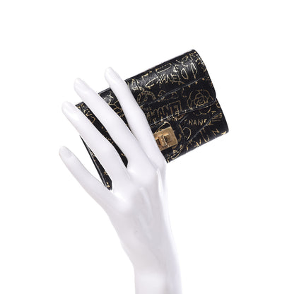 Chanel Calfskin Crocodile Embossed Graffiti Reissue Card Holder Wallet Black Gold 2 of 8