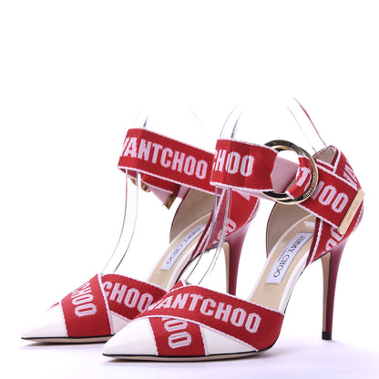 Jimmy Choo Canvas Bea 100 Pumps Red White 3 of 8