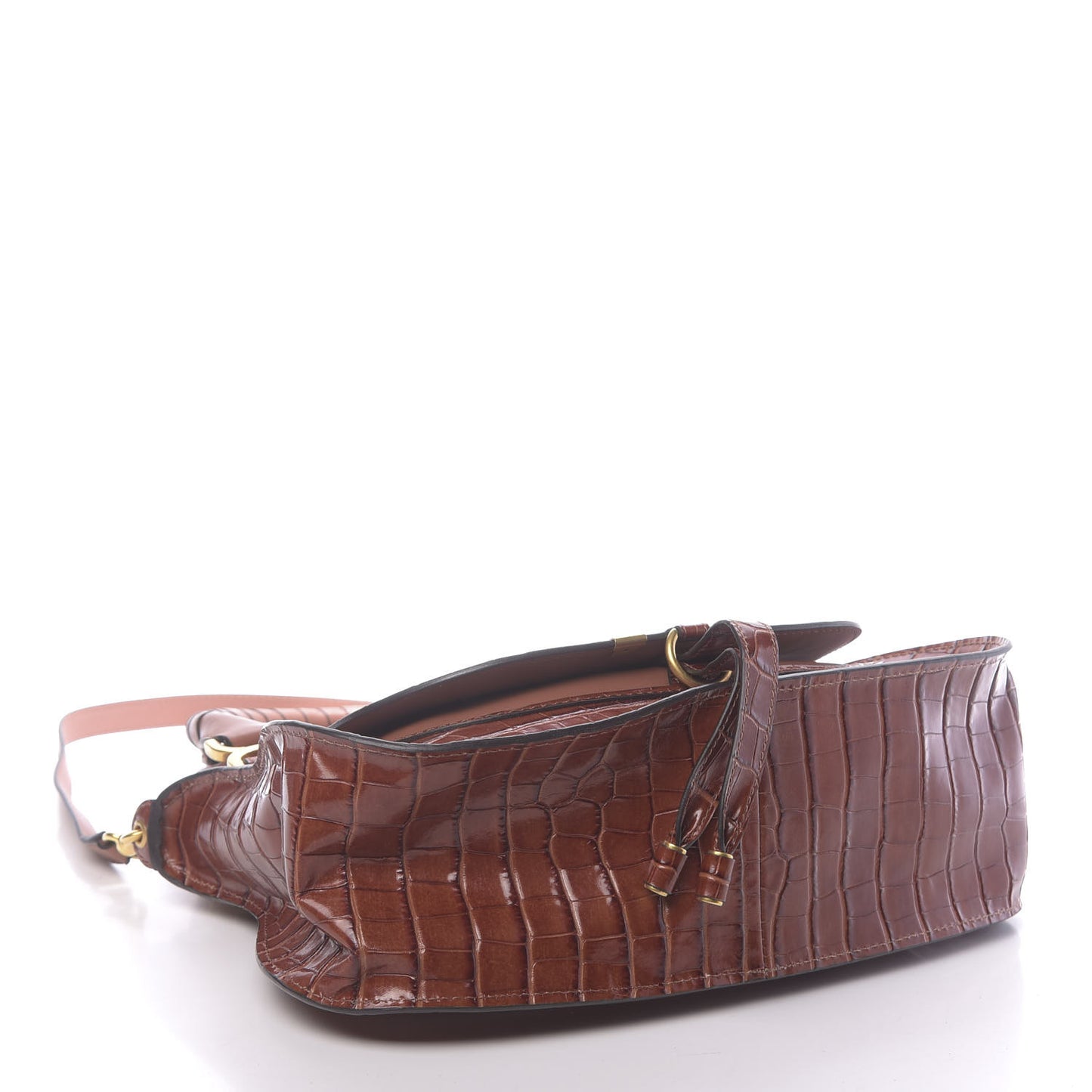 Calfskin Crocodile Embossed Medium Marcie Satchel Mahogany