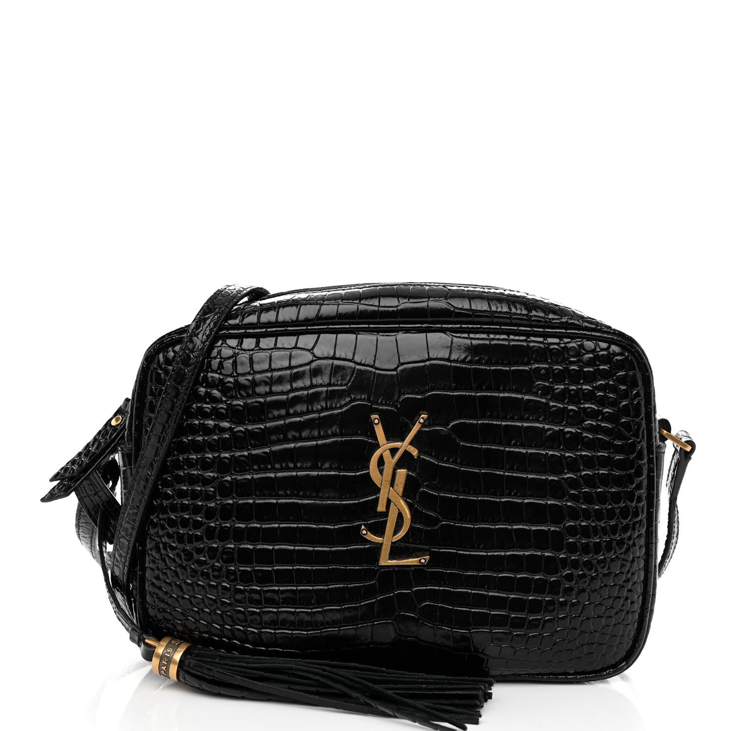 Saint Laurent Patent Calfskin Crocodile Embossed Monogram Lou Camera Bag Black 1 of 9