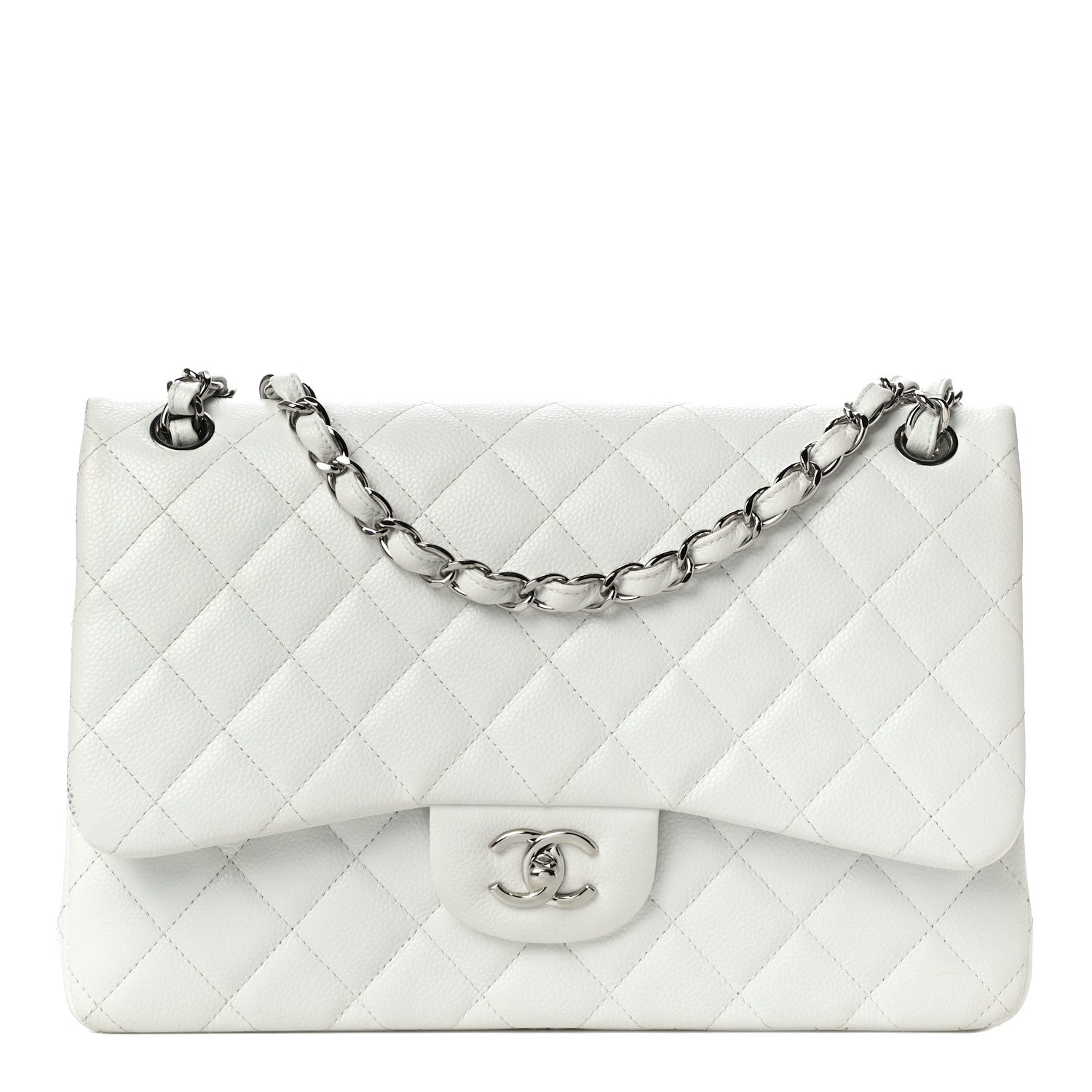Chanel Caviar Quilted Jumbo Double Flap White 1 of 10