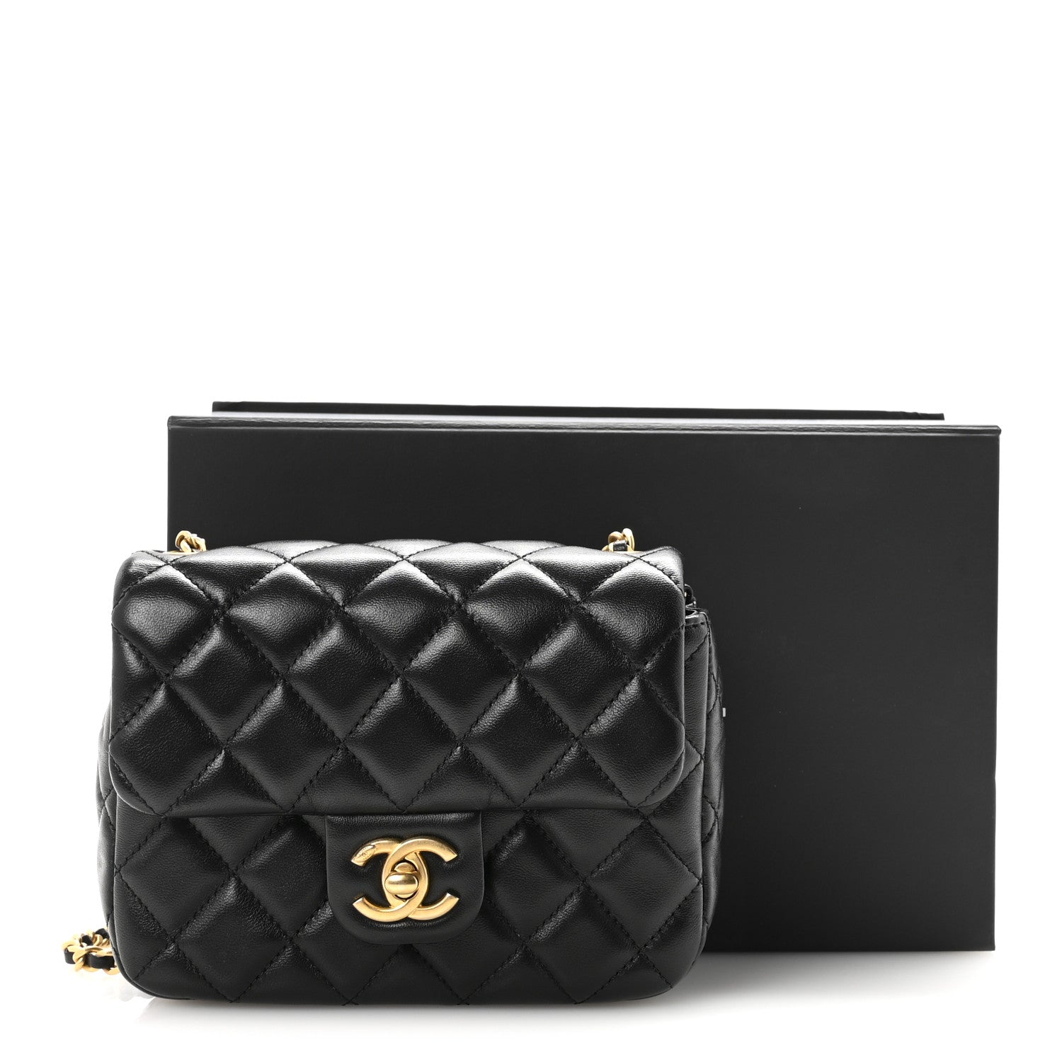 Chanel Lambskin Enamel Quilted Mini Coco Hearts Square Flap Black