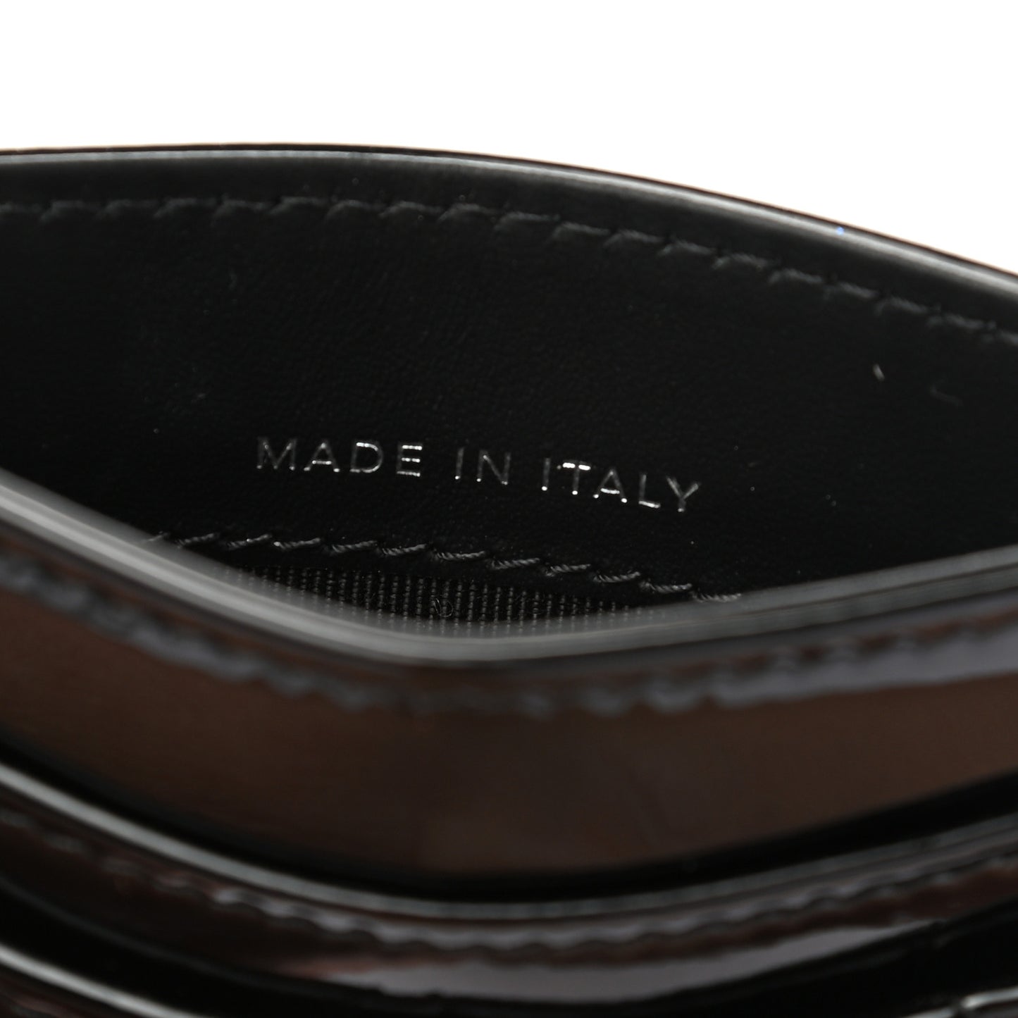 Patent Calfskin Quilted Card Holder Black
