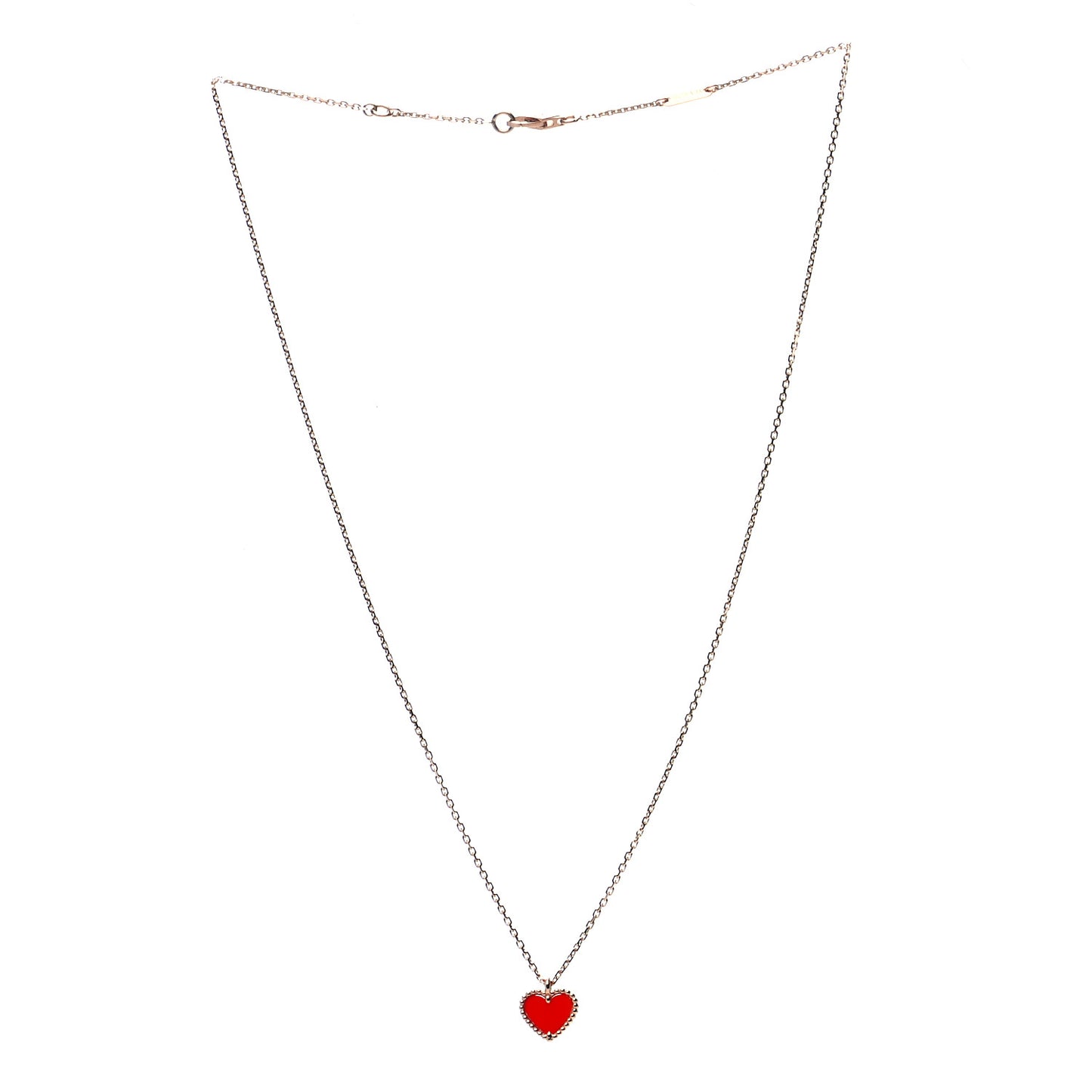18K Rose Gold Carnelian Sweet Alhambra Heart Pendant Necklace