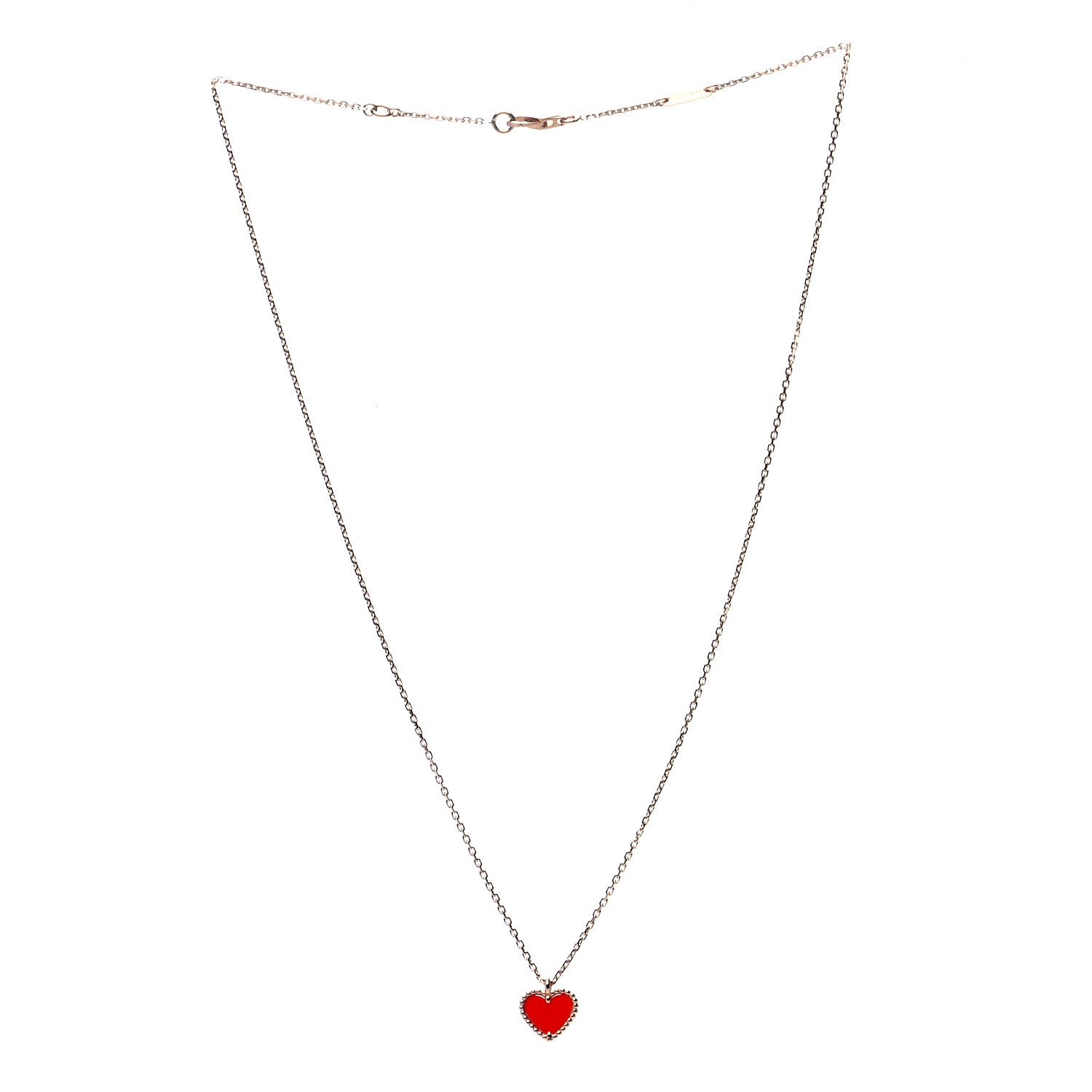Van Cleef & Arpels 18K Rose Gold Carnelian Sweet Alhambra Heart Pendant Necklace 3 of 7