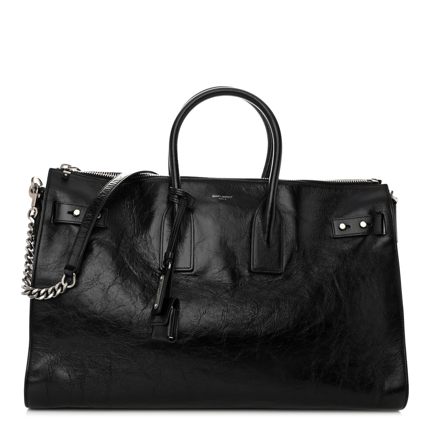 Saint Laurent Cracked Shiny Calfskin Souple 36H Sac De Jour Duffle Black 1 of 10