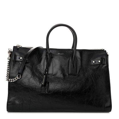 Saint Laurent Cracked Shiny Calfskin Souple 36H Sac De Jour Duffle Black 1 of 10