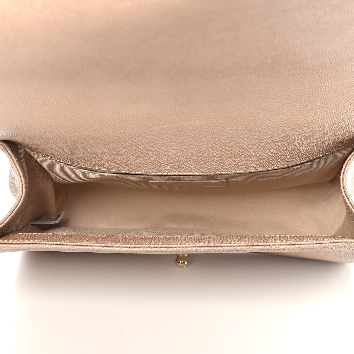 Metallic Caviar Chevron Quilted Medium Boy Flap Light Beige