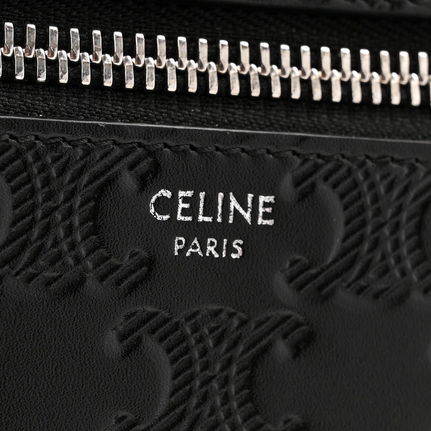 Calfskin Triomphe Embossed Pouch With Strap Black